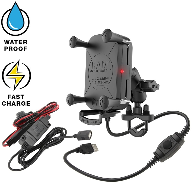 Держатель краб телефона с крепежем Ram Mounts Tough-Charge Waterproof Wireless Charging