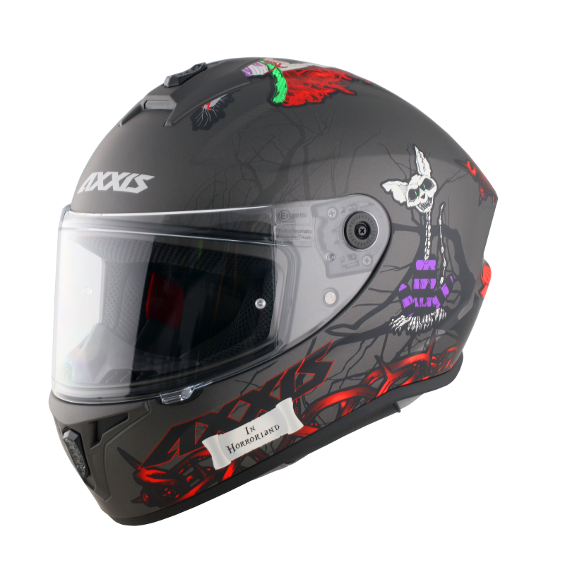 Мотошлем Axxis Draken S Horrorland A2 Grey Matt