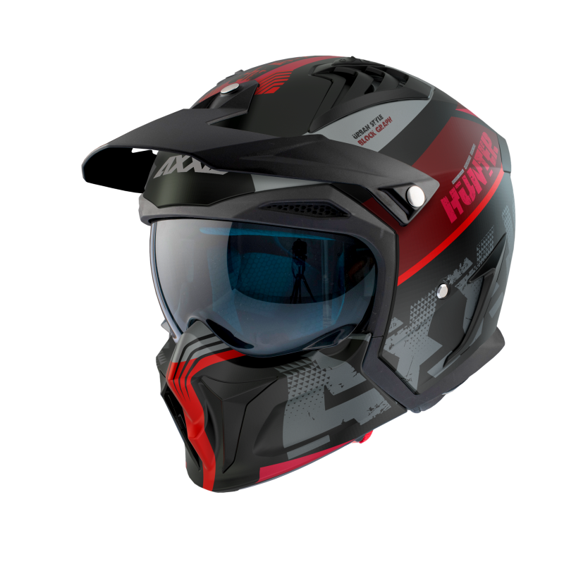 Мотошлем Axxis Hunter SV Block B5 Black Red Grey Matt