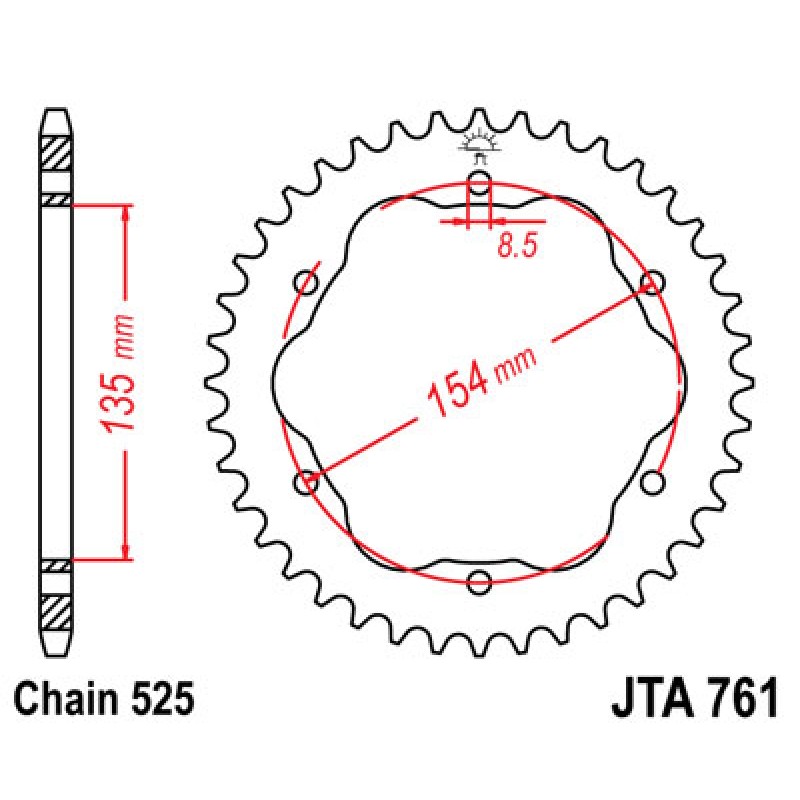 Звезда задняя JT JTA761.38 Ducati 1098 / 1099 / 1198 - motodom.com.ua